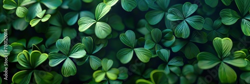3D rendering of green shamrock leaves background. St Patrick's Day celebration concept with abstract geometric shapes, Banner Image For Website, Background