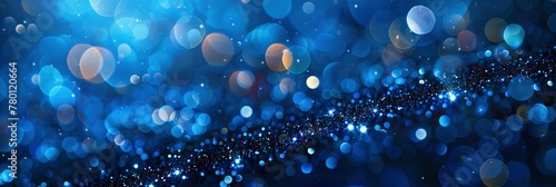 Abstract blue glitter background with bokeh lights . Digital illustration, Banner Image For Website, Background