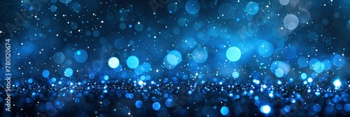 Abstract blue glitter background with bokeh lights . Digital illustration , Banner Image For Website, Background