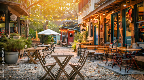 Outdoor Cafe Dining in the Style of Atmospheric Woodland and Urban Fairy Tale