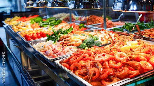 Seafood Buffet with Shrimp in a Stylish Hall