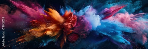 Abstract colorful powder explosion on dark background, Banner Image For Website, Background