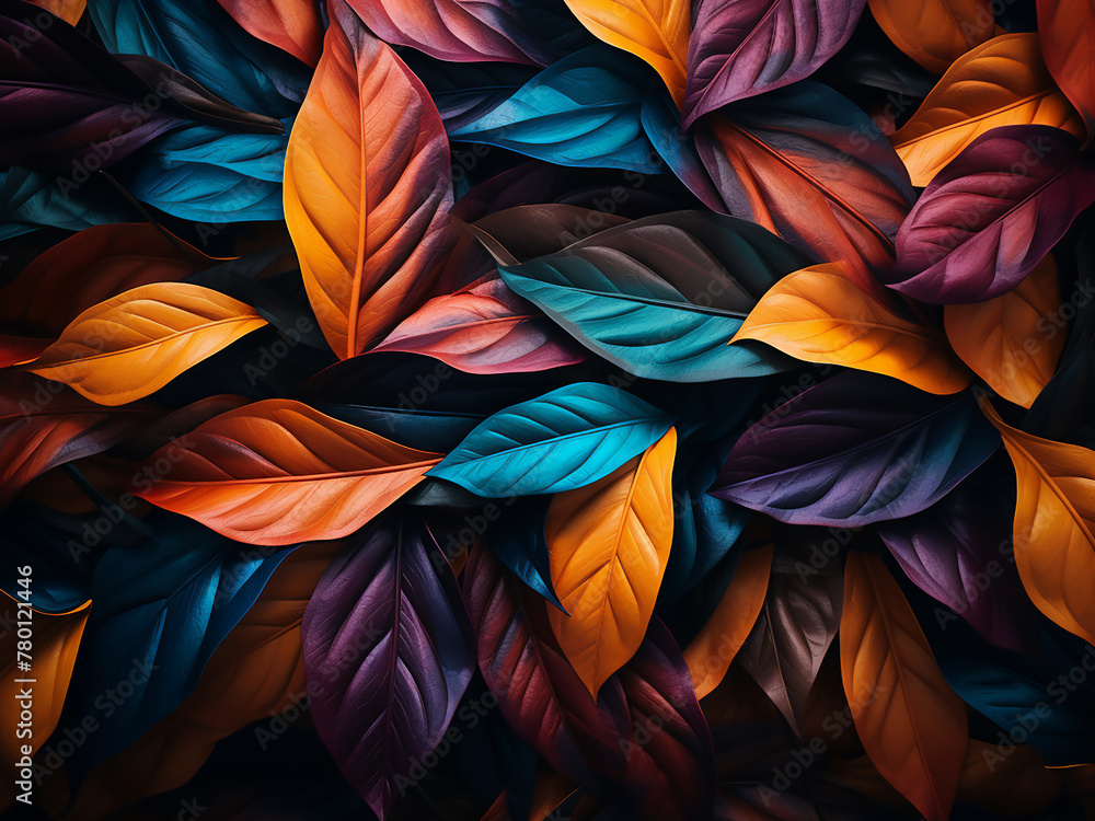 Abstract display of vibrant brushstrokes forms a dynamic wall of leaves, evoking wildness - obrazy, fototapety, plakaty 