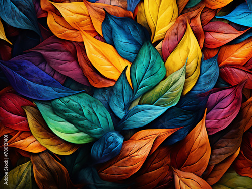 Fluid wall of leaves created by vibrant brushstrokes  exuding artistic expression and wildness