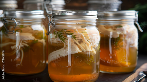 Homecanned chicken stock and soup in a big jars method