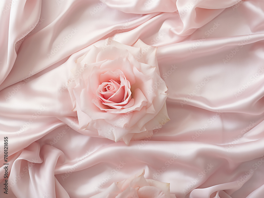 Spring roses adorn a satin background, enhancing wedding aesthetics