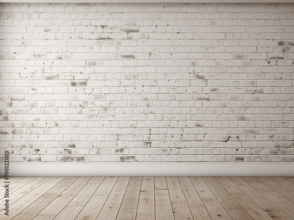 Fototapeta premium Background of a rural room showcases a white brick wall