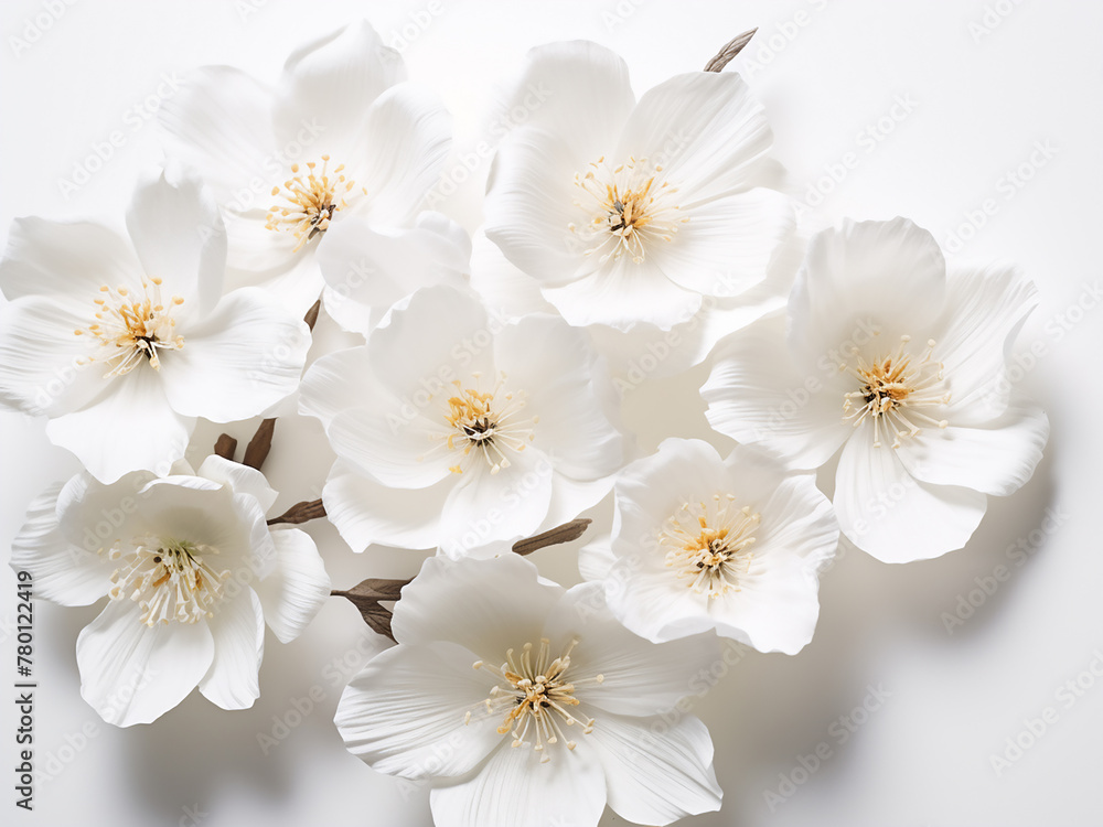 AI-generated image white paper flowers against pristine white background AI-generated image white paper flowers against pristine white background