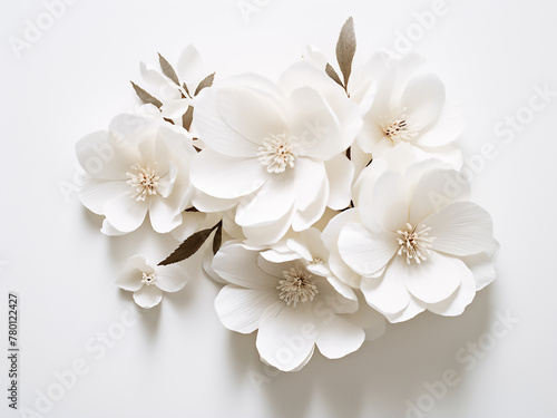 AI-generated illustration white paper flowers set against a white backdrop