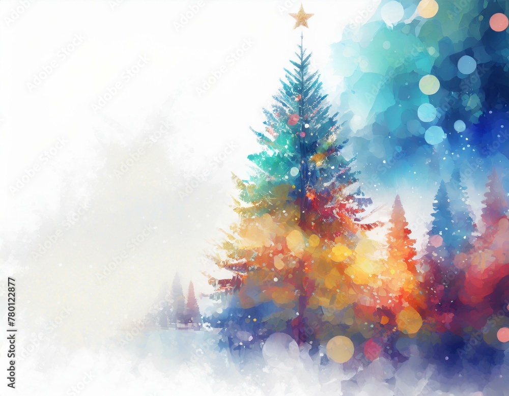 Abstract festive background with a vibrant christmas tree and beautiful bokeh light effect