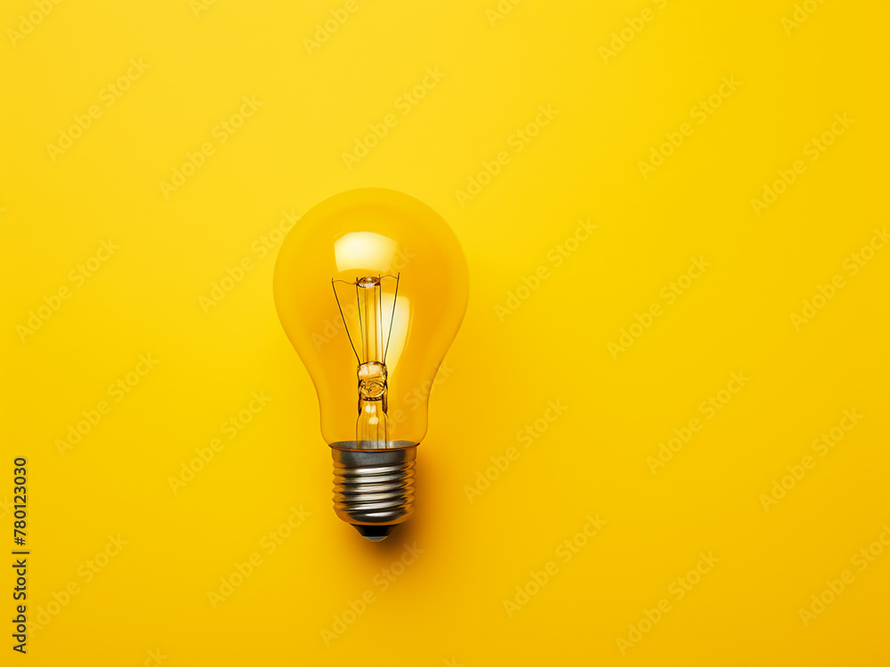 Vibrant yellow background illuminated by a light bulb, ample text space Vibrant yellow background illuminated by a light bulb, ample text space
