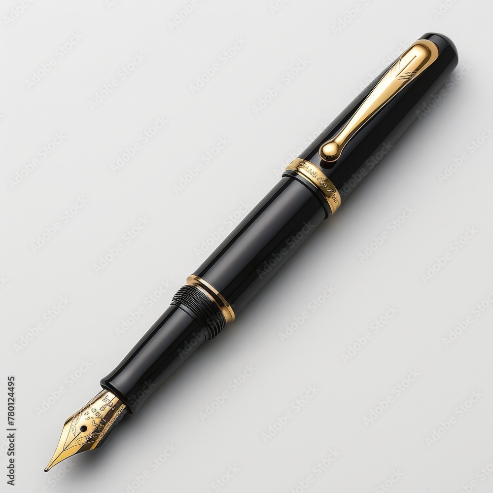 Ebony Black Fountain Pen: Sleek Design on White Ebony Black Fountain Pen: Sleek Design on White