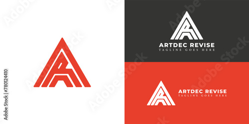 Abstract initial triangle letter AR or RA logo in red color isolated on multiple background colors. The logo is suitable for property and construction company logo icons to design inspiration template