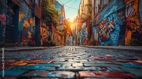 A mysterious alleyway adorned with abstract graffiti masterpieces, each telling a unique story-1 photo