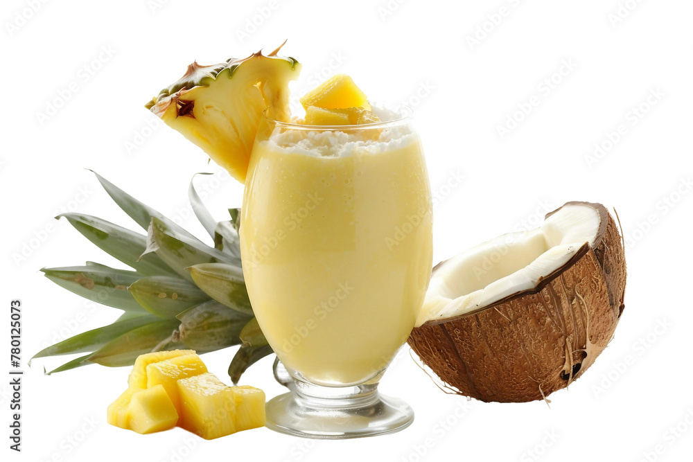 Coconut Mango Pineapple Smoothie On Transparent Background. - obrazy, fototapety, plakaty 