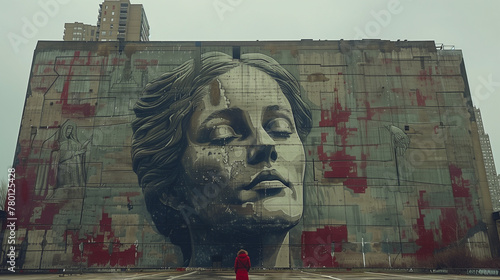 In the heart of the metropolis, a colossal wall becomes a canvas for an enigmatic portrayal of female grace and strength-2 photo