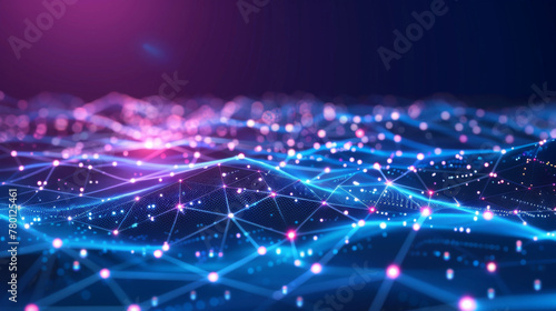 Abstract futuristic technology network background with digital connectivity. Glowing lines