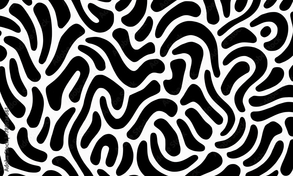 Bold Curved Lines Ornament: Seamless Wavy Swirls Vector, Doodle Banner