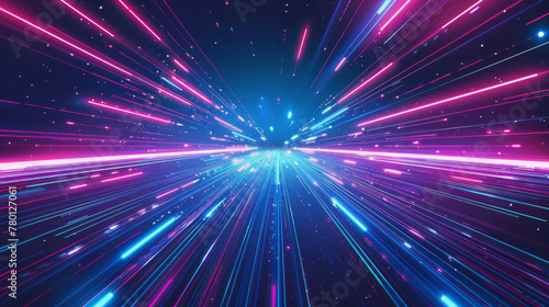 Abstract sci-fi background depicting high-speed travel through space with vibrant light streaks