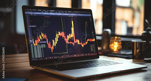 A laptop displaying stock market charts photo