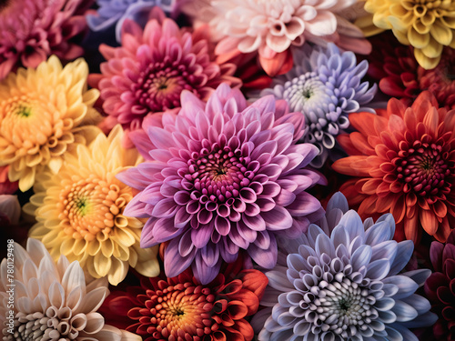 Close-up of a vibrant bouquet featuring colorful chrysanthemums © Llama-World-studio