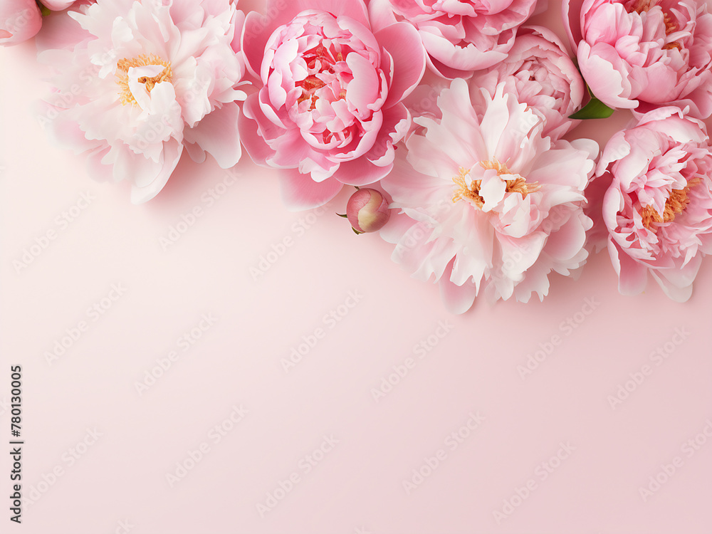 Pink and white peonies arranged flat on a pink surface make an ideal web banner backdrop Pink and white peonies arranged flat on a pink surface make an ideal web banner backdrop