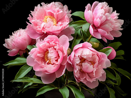 Enjoy the beauty of fresh pink peonies in full bloom, creating a stunning display