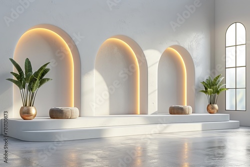 Modern Interior with Arched Alcoves and Lighting 