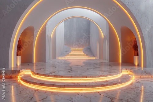 Luxurious Marble Hallway with Illuminated Arches