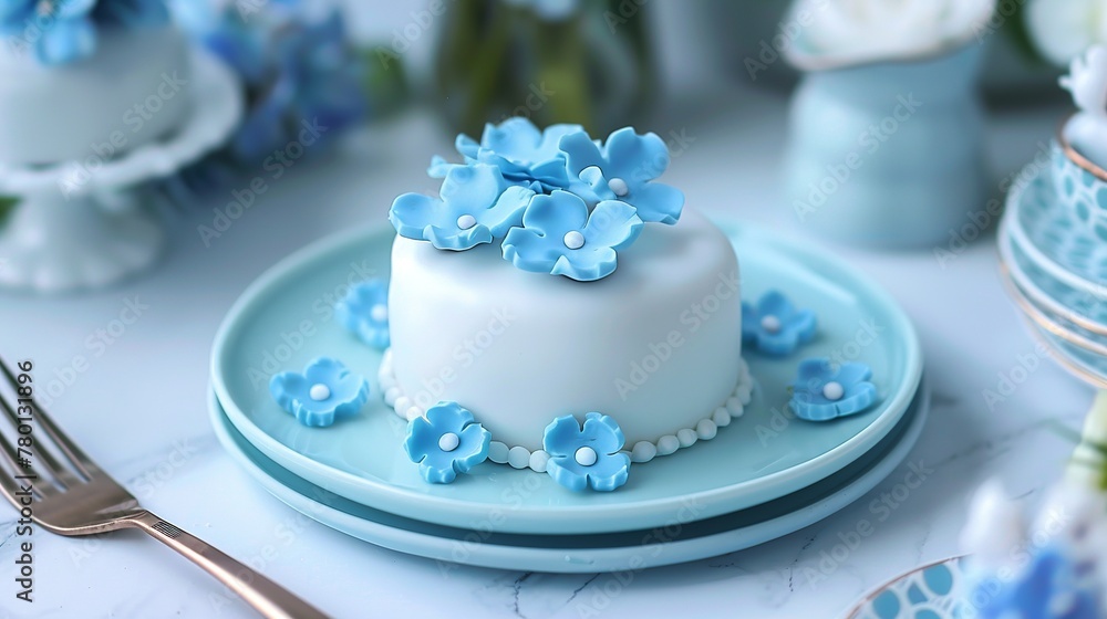 yummy blue cookie with cute flowers 