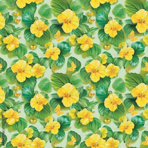 3D roses yellow leaves green fabric pattern vintage summer seamless textile background fashion work design wallpaper 