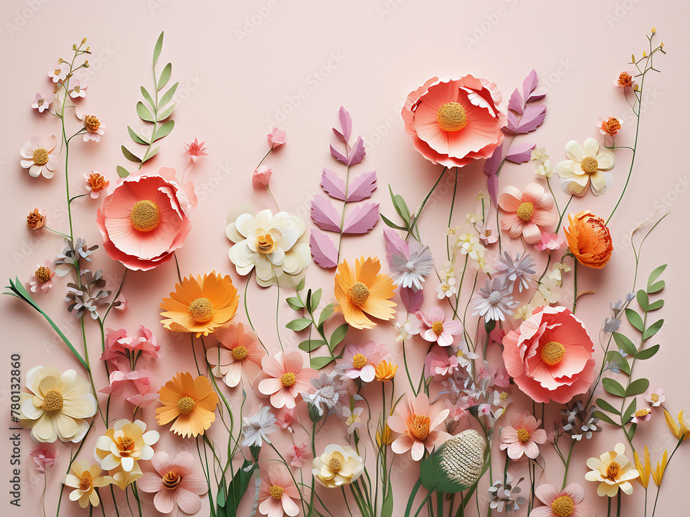 Elegant spring blooms grace a textured paper backdrop Elegant spring blooms grace a textured paper backdrop