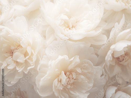 Soft pastel tones create a serene backdrop for a white peony flower © Llama-World-studio