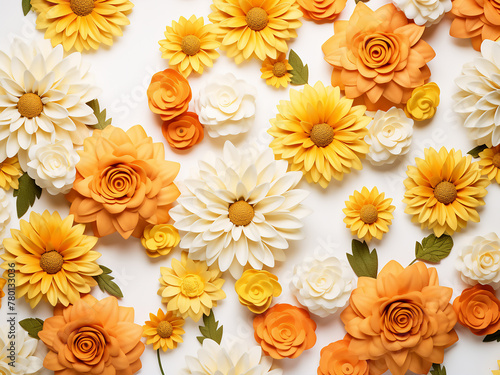 Yellow and orange floral pattern adds vibrancy to a clean white background