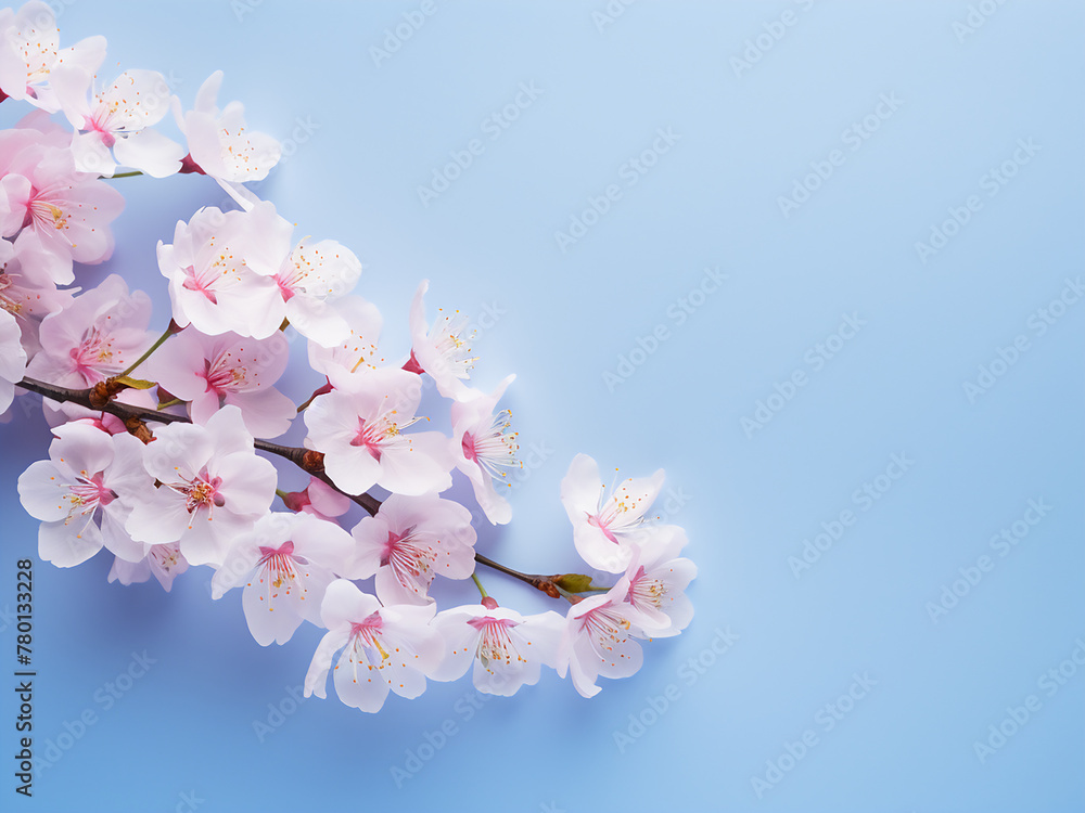 Fototapeta premium Cherry blossoms create a scenic view on blue background