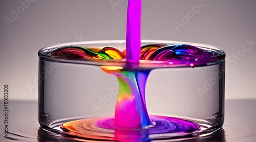 rainbow colored paint dripping into water and combining. Seamless loop, slow motion, high resolution, 4k (ID: 780133202)