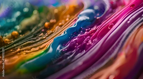 rainbow colored paint dripping into water and combining. Seamless loop, slow motion, high resolution, 4k (ID: 780133211)