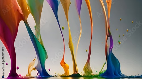 rainbow colored paint dripping into water and combining. Seamless loop, slow motion, high resolution, 4k (ID: 780133282)