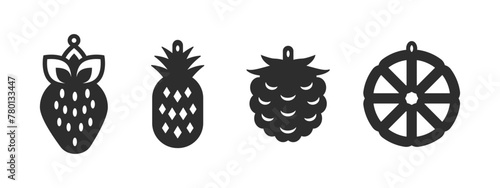Set of fruit earring designs. Vector silhouette for cutting earrings, pendant or keychain. Laser cut template of leather, wood or metal