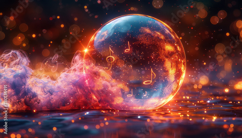Stunning logo design: Musical bubble with vibrant colors, intricate textures, and subtle notes, evoking dynamism.generative ai photo