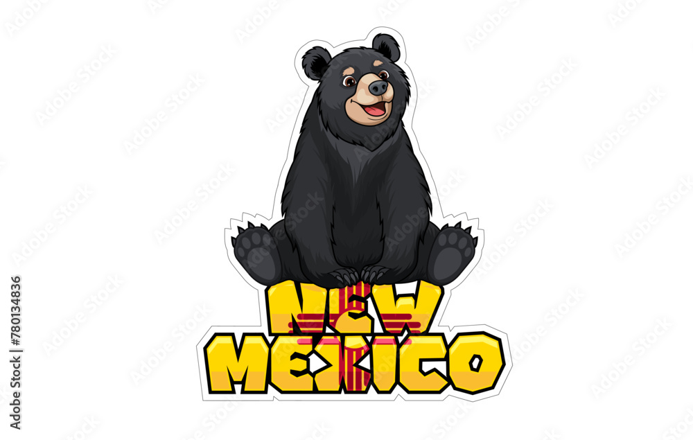 Naklejka premium Cute Vector cartoon New Mexico sticker with black bear 