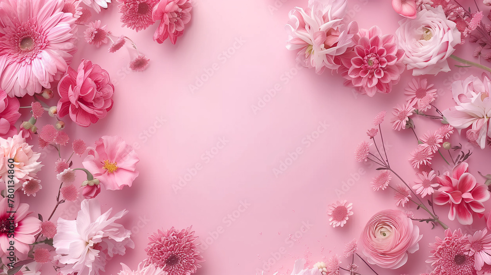 Banner image of beautiful flowers on pink background with copy space.