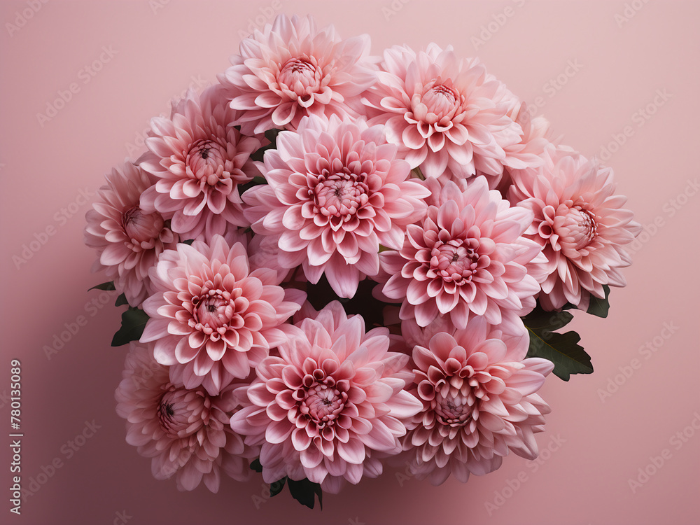 Chrysanthemums artfully arranged on a soft pink canvas