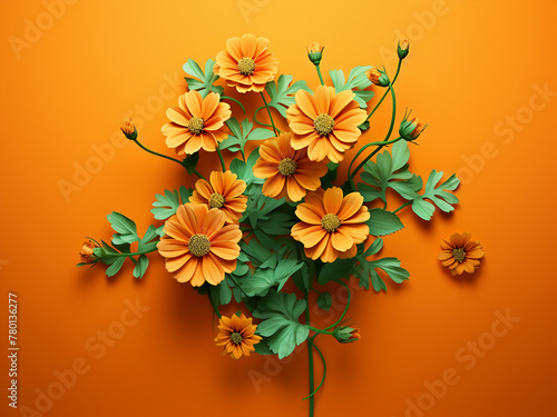 A simple yet elegant display of orange flowers on a green and orange surface