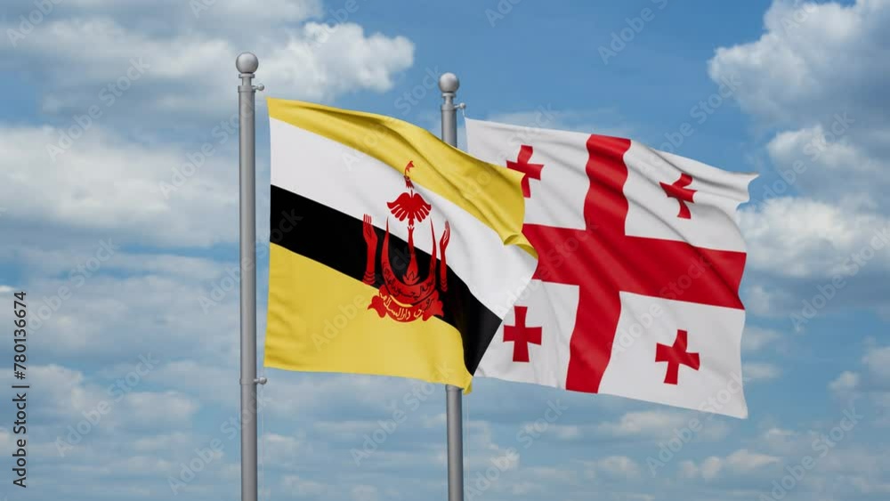 Georgia and Brunei two flags waving together, looped video, two country relations concept Georgia and Brunei two flags waving together, looped video, two country relations concept