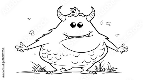 Cartoon Monster With Horns and Eyes, Theme coloring page activity for kids and adults