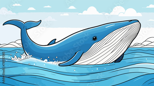 Blue Whale Swimming in Ocean vector, illustration, 2d