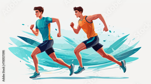 Two Men Running Across Blue and White Background vector, illustration, 2d