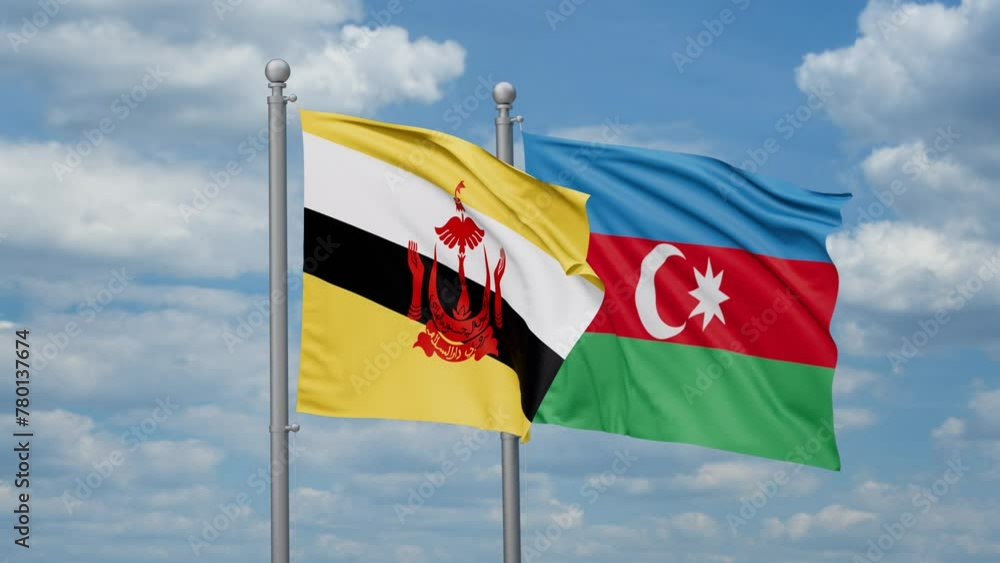 Azerbaijan and Brunei two flags waving together, looped video, two country cooperation concept Azerbaijan and Brunei two flags waving together, looped video, two country cooperation concept