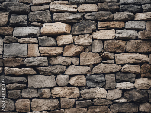 Nature-lit stone wall background showcasing mixed patterns and textures in wide angle